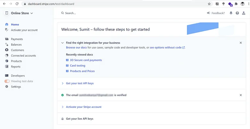 Stripe dashboard