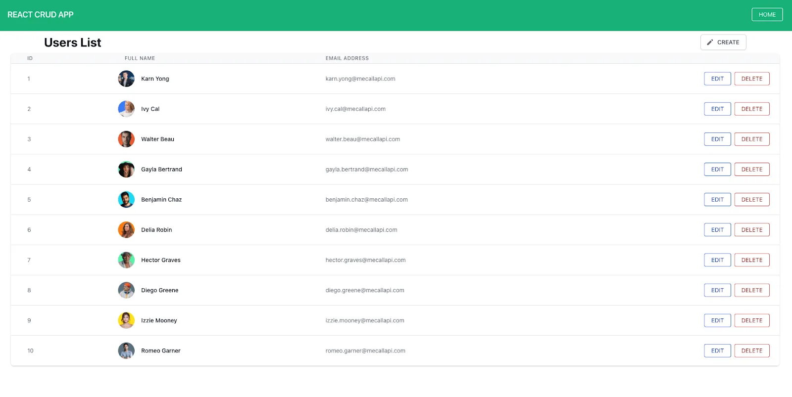 Aplicación React CRUD