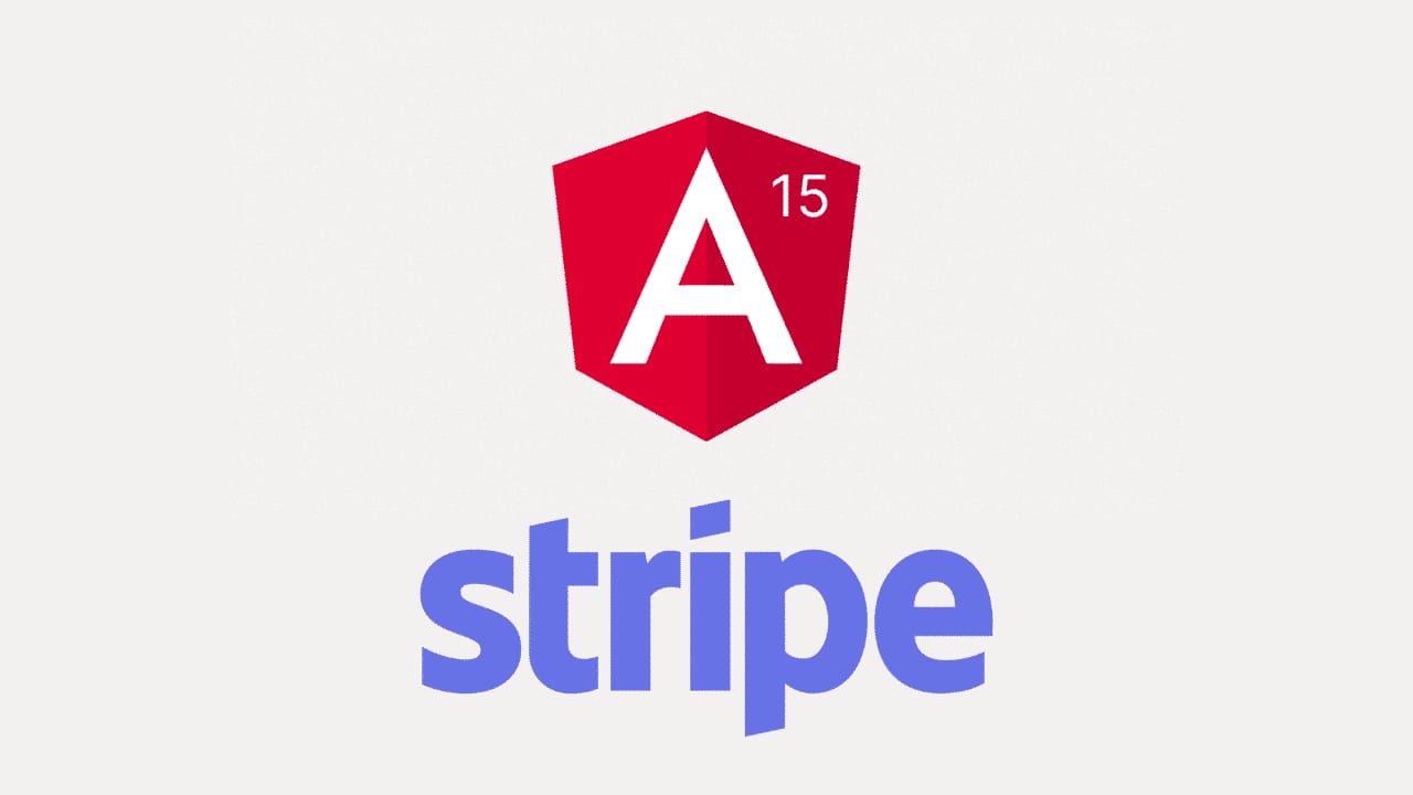 El logotip d’Angular 15 damunt de la marca denominativa de Stripe, sobre un fons gris clar