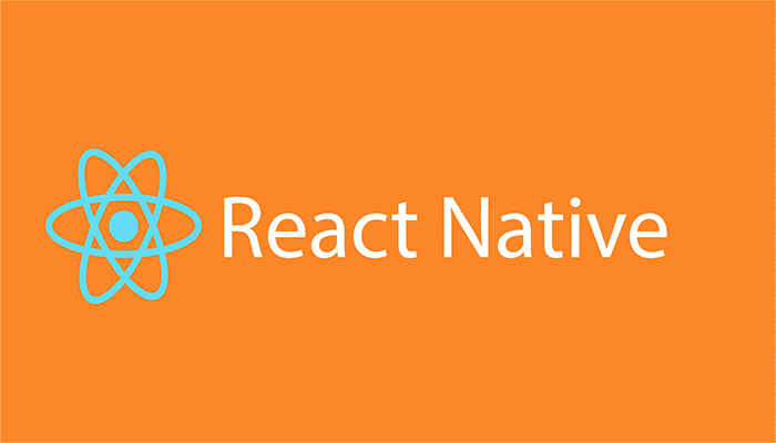 El logotip de React i les paraules «React Native» en blanc sobre un fons taronja