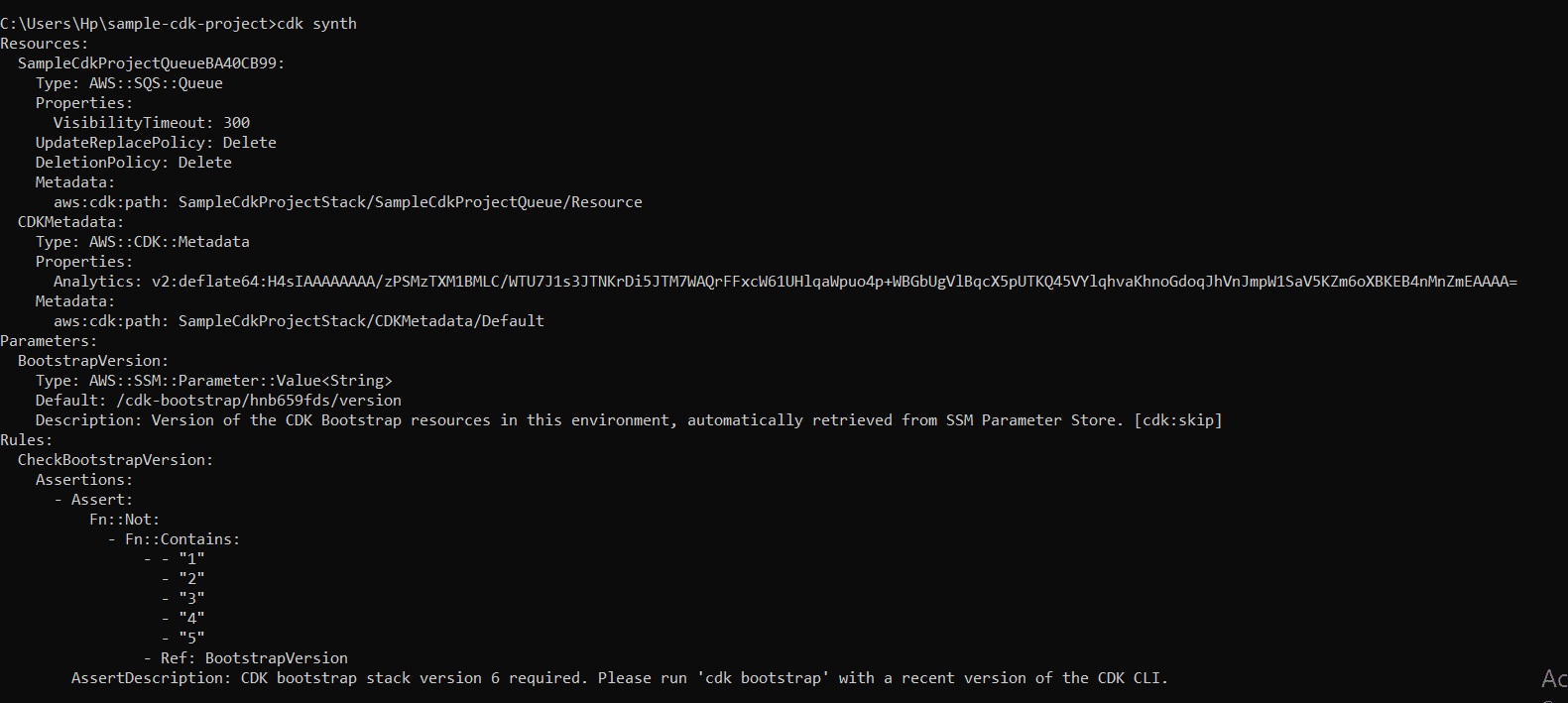 Plantilla de CloudFormation generada por el comando cdk synth