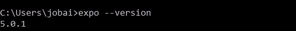 Terminal showing Expo CLI version 5.0.1