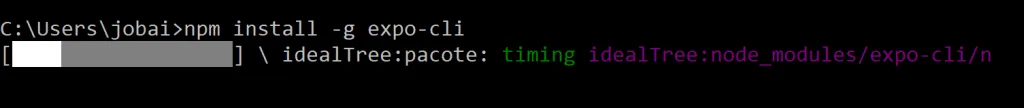 Terminal installing Expo CLI globally with npm