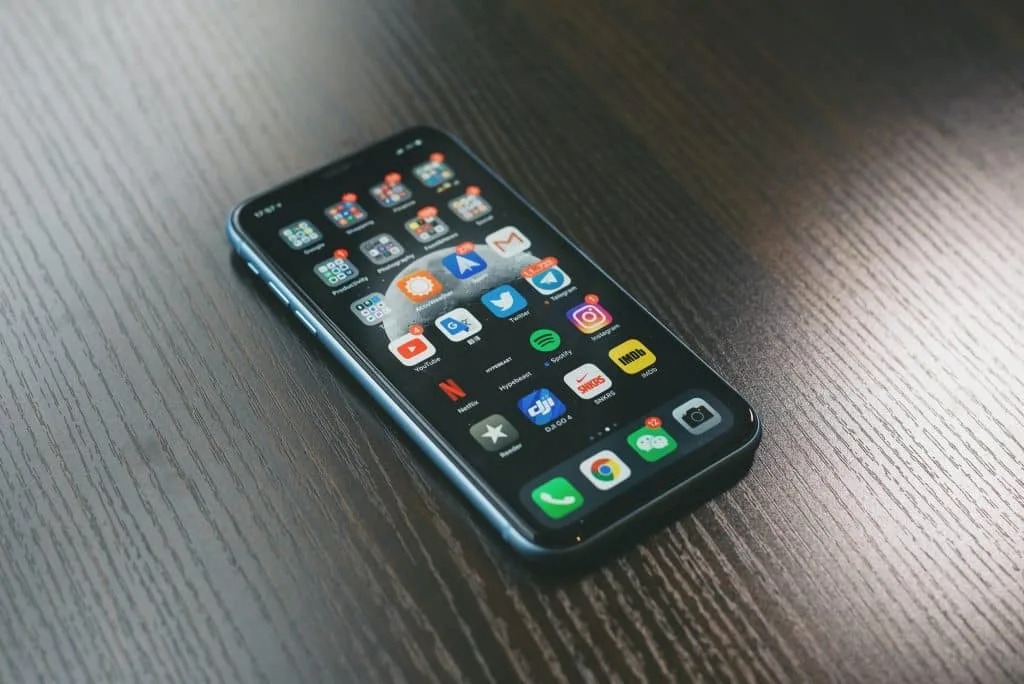 Smartphone displaying a collection of mobile apps