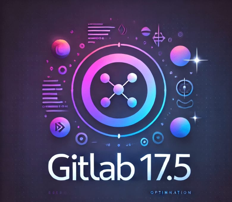 Il·lustració amb el peu «GitLab 17.5»: un node de xarxa il·luminat envoltat d’icones de pipelines i de configuració