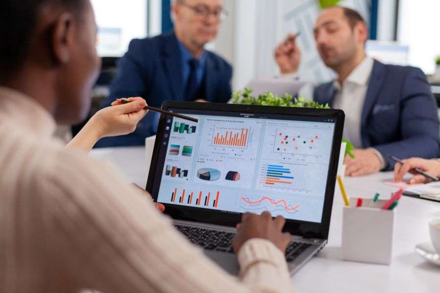 Team reviewing SaaS development cost, MVP budget and project planning dashboard
