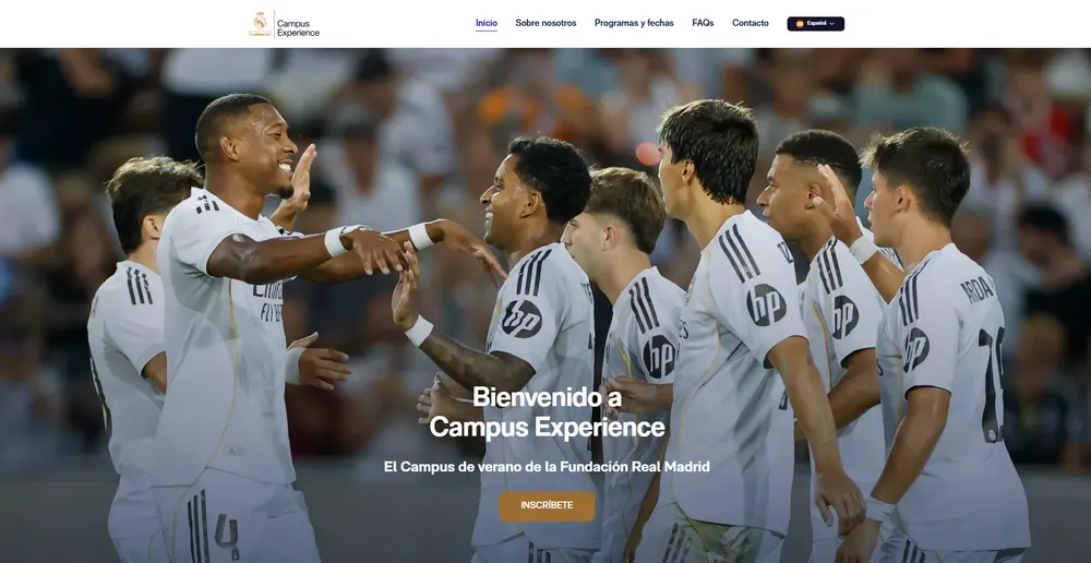 The Campus Experience homepage for the Fundación Real Madrid summer camp, in Spanish